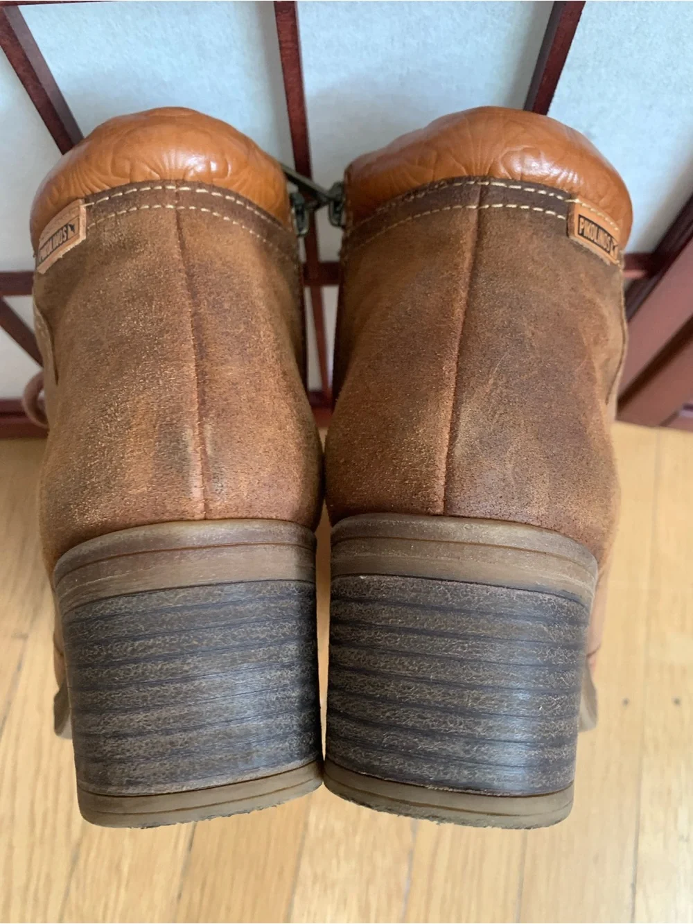 EUC PIKOLINO LYON Carmel/Brown Leather Lace-Up Side-Zip Ankle Boots Size 38/7.5
